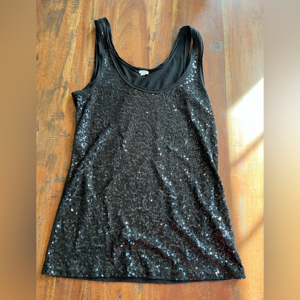 SOLD!!   J.Crew Black Sequins Tank Top Sz Medium.   SOLD!!